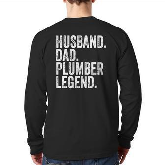 Mens Husband Dad Plumber Legend Father's Day Back Print Long Sleeve T-shirt | Mazezy
