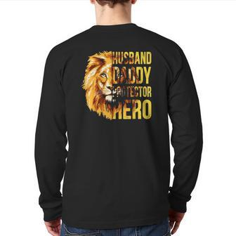 Mens Husband Daddy Protector Hero Father's Day Flag Usa Back Print Long Sleeve T-shirt | Mazezy