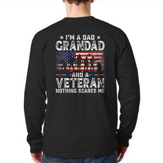 Mens I'm A Dad Grandad And A Veteran For Dad Father's Day Back Print Long Sleeve T-shirt | Mazezy