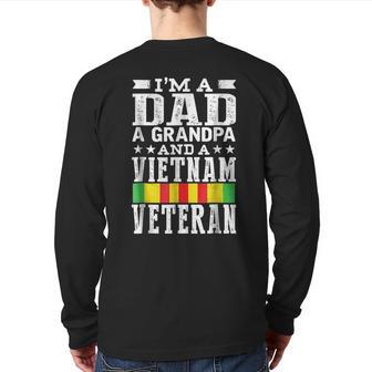 Mens I'm A Dad Grandpa And Vietnam Veteran Father's Day Back Print Long Sleeve T-shirt | Mazezy