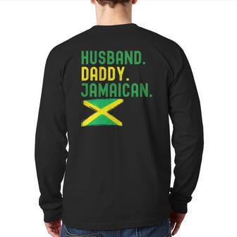 Mens Jamaican Dad Father's Day Husband Daddy Jamaica Flag Back Print Long Sleeve T-shirt | Mazezy