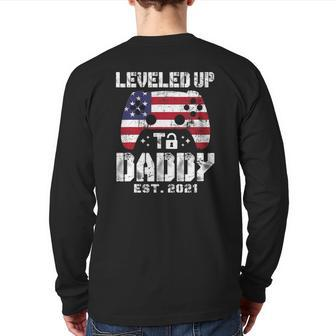 Mens Leveled Up To Daddy Est 2021 Dad Level Unlocked Back Print Long Sleeve T-shirt | Mazezy