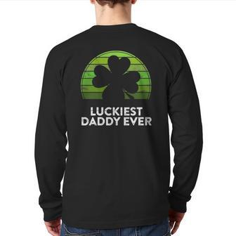 Mens Luckiest Daddy Ever Shamrock Sunset St Patrick's Day Dad Back Print Long Sleeve T-shirt | Mazezy