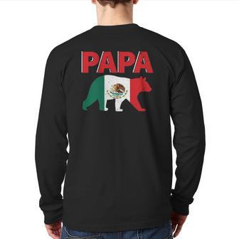 Mens Mexico Flag Papa Bear Cool Mexican Dad Father's Day Back Print Long Sleeve T-shirt | Mazezy