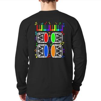 Mens Musical Massage Play Piano Drums On Daddys Back Dad Back Print Long Sleeve T-shirt | Mazezy