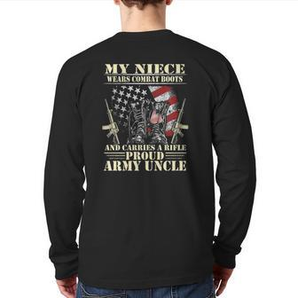 Mens My Niece Wears Combat Boots Proud Army Uncle Veteran Back Print Long Sleeve T-shirt | Mazezy