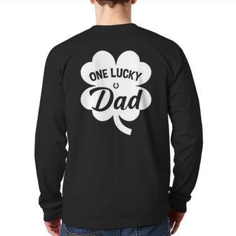 Mens One Lucky Dad Shamrock Four Leaf Clover St Patricks Day Back Print Long Sleeve T-shirt | Mazezy