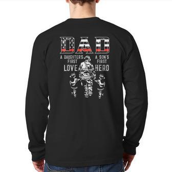 Mens Oxbd Dad Daughter Love Son Hero Fireman Dad Fathers Day Back Print Long Sleeve T-shirt | Mazezy