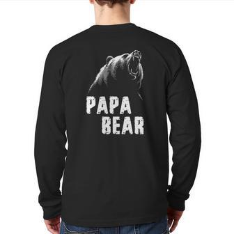 Mens Papa Bear Dad Father's Day Back Print Long Sleeve T-shirt | Mazezy