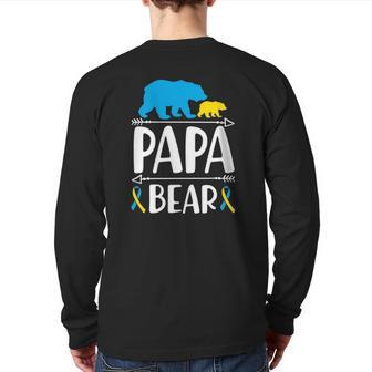 Mens Papa Bear Down Syndrome Awareness Proud Dad Back Print Long Sleeve T-shirt | Mazezy