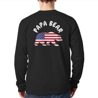 Mens Papa Bear Father's Day Usa American Flag 4Th Of July Back Print Long Sleeve T-shirt | Mazezy