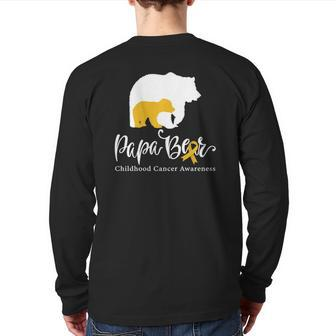 Mens Papa Bear Gold Ribbon Childhood Cancer Awareness Back Print Long Sleeve T-shirt | Mazezy