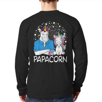 Mens Papacorn Unicorn Dad And Baby Daddy Fathers Day Back Print Long Sleeve T-shirt | Mazezy