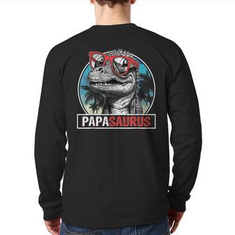Mens Papasaurus Rex Cool Dad Dinosaur Fathers Day Back Print Long Sleeve T-shirt | Mazezy