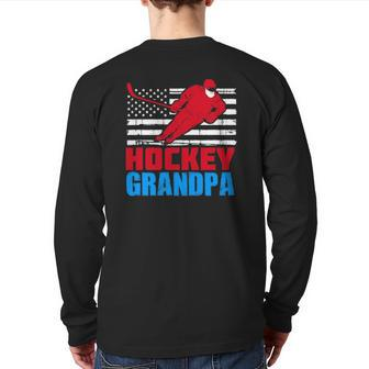Mens Patriotic American Flag Usa Ice Hockey Grandpa Back Print Long Sleeve T-shirt | Mazezy