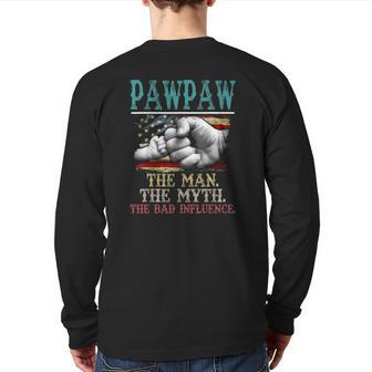 Mens Pawpaw The Man The Myth The Bad Influence American Flag Back Print Long Sleeve T-shirt | Mazezy