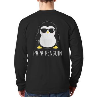 Mens Penguin Papa Father's & Cute Dad Back Print Long Sleeve T-shirt | Mazezy