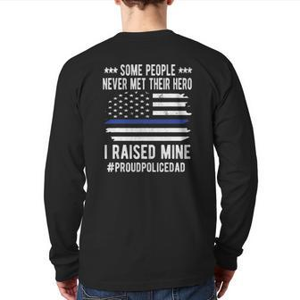 Mens Some People Never Met Their Hero Blue Line Police Dad Cop Back Print Long Sleeve T-shirt | Mazezy