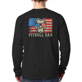 Mens Pitbull Dad American Pit Bull Dog Us Flag 4Th Of July Back Print Long Sleeve T-shirt | Mazezy CA