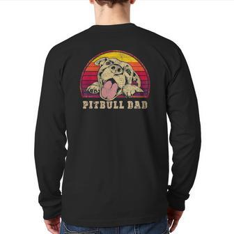 Mens Pitbull Dad Vintage Smiling Pitbull Father's & Dog Lovers Back Print Long Sleeve T-shirt | Mazezy