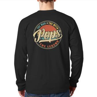 Mens Pops The Man The Myth The Legend Vintage Retro Fathers Day Back Print Long Sleeve T-shirt | Mazezy