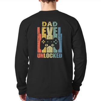 Mens Pregnancy Announcement Dad Level Unlocked Soon To Be Father Back Print Long Sleeve T-shirt | Mazezy