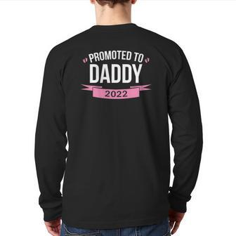Mens Promoted To Daddy Est 2022 Pink New Dad Baby Back Print Long Sleeve T-shirt | Mazezy