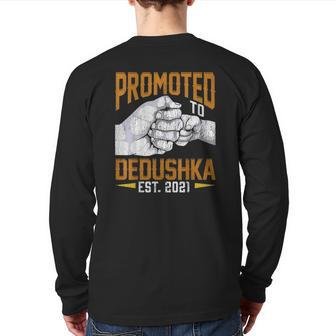 Mens Promoted To Dedushka Est 2021 Father's Day New Dedushka Back Print Long Sleeve T-shirt | Mazezy