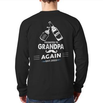 Mens Promoted To Grandpa Again 2023 Pregnancy Announcements Back Print Long Sleeve T-shirt | Mazezy