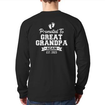 Mens Promoted To Great Grandpa Again 2023 Great Grandfather To Be Back Print Long Sleeve T-shirt | Mazezy AU