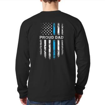 Mens Proud Dad Patriotic Law Enforcement Supporter Police Officer Back Print Long Sleeve T-shirt | Mazezy