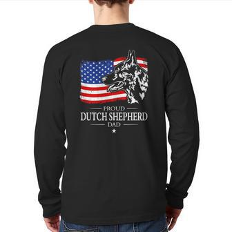 Mens Proud Dutch Shepherd Dad American Flag Patriotic Dog Back Print Long Sleeve T-shirt | Mazezy