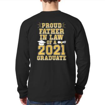 Mens Proud Father In Law Of A 2021 Graduate School Graduation Back Print Long Sleeve T-shirt | Mazezy
