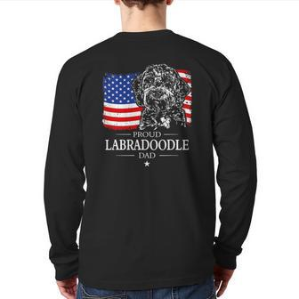 Mens Proud Labradoodle Dad American Flag Patriotic Dog Back Print Long Sleeve T-shirt | Mazezy