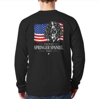 Mens Proud Springer Spaniel Dad American Flag Patriotic Dog Back Print Long Sleeve T-shirt | Mazezy
