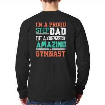 Mens Proud Stepdad Of A Freakin' Awesome Gymnast Stepfather Back Print Long Sleeve T-shirt | Mazezy