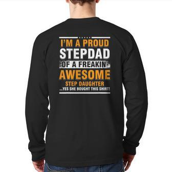Mens Proud Stepdad Of A Freakin Awesome Step Daughter Step Dad Back Print Long Sleeve T-shirt | Mazezy