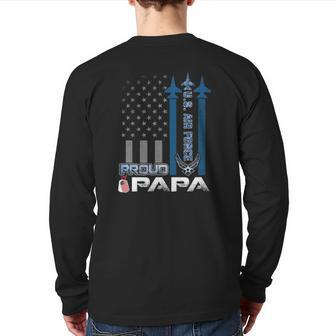 Mens Proud Us Air Force Papa Flag Patriotic Military Usaf Back Print Long Sleeve T-shirt | Mazezy