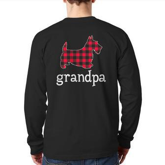 Mens Red Plaid Grandpa Scottie Christmas Matching Family Pajama Back Print Long Sleeve T-shirt | Mazezy