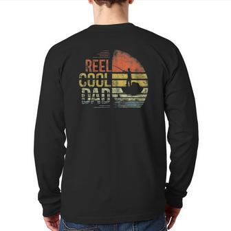 Mens Reel Cool Dad Fisherman Daddy Father Day Fishing Back Print Long Sleeve T-shirt | Mazezy