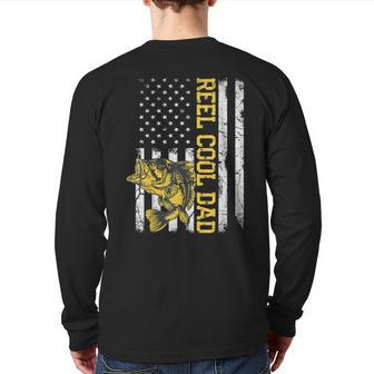 Mens Reel Cool Dad Fishing Father's Day Shirt American Flag Back Print Long Sleeve T-shirt | Mazezy AU