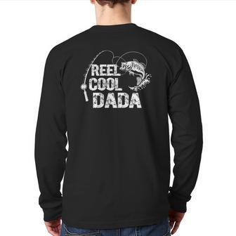 Mens Reel Cool Dada With Fish And Fishing Rod Dad Grandpa Back Print Long Sleeve T-shirt | Mazezy