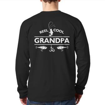 Mens Reel Cool Grandpa Fishing Father's Day Back Print Long Sleeve T-shirt | Mazezy