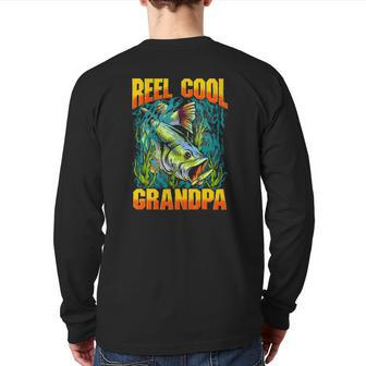 Mens Reel Cool Grandpa Fishing Lover Fathers Day Back Print Long Sleeve T-shirt | Mazezy