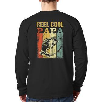 Mens Reel Cool Papavintage Fisherman Father's Day Dad Back Print Long Sleeve T-shirt | Mazezy