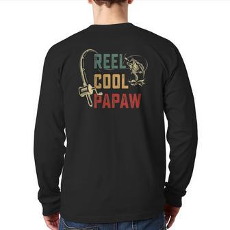 Mens Reel Cool Papaw Vintage Fisherman Father's Day Back Print Long Sleeve T-shirt | Mazezy