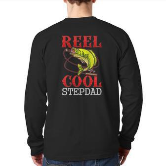 Mens Reel Cool Stepdad Fishing Lover Father's Day Back Print Long Sleeve T-shirt | Mazezy