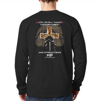 Mens Religious For Men Dad Lion Cross Christian Fathers Day Back Print Long Sleeve T-shirt | Mazezy