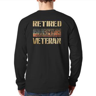 Mens Retired Army Veteran American Flag Back Print Long Sleeve T-shirt | Mazezy