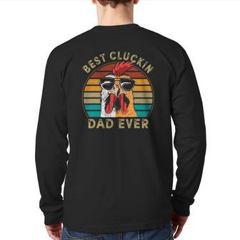 Mens Retro Best Cluckin Dad Ever Chicken Dad Rooster Father Back Print Long Sleeve T-shirt | Mazezy